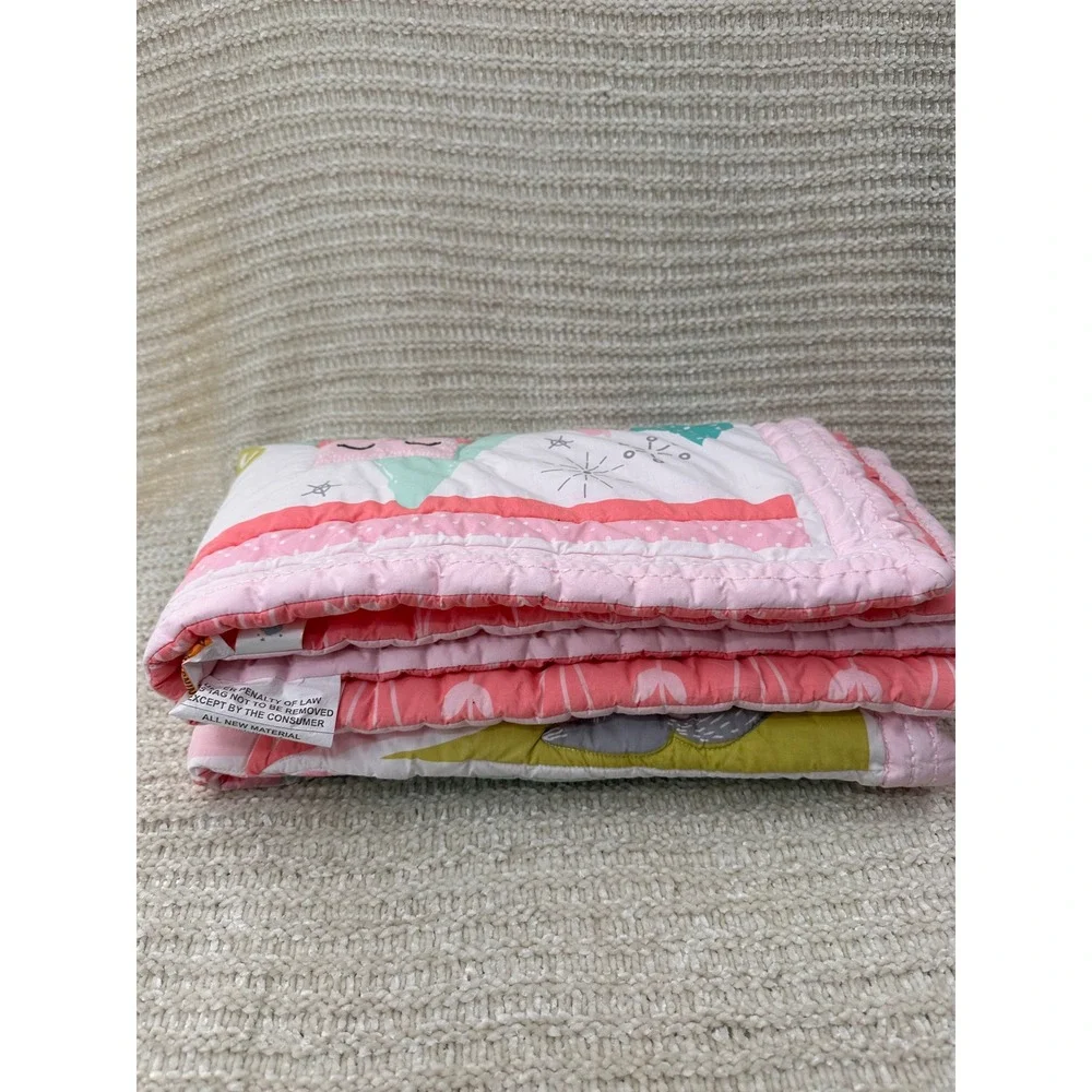 Cloud Island Baby Quilt Woodland Deer Rabbit Pink Nursery Blanket 33x42 Kids Toy